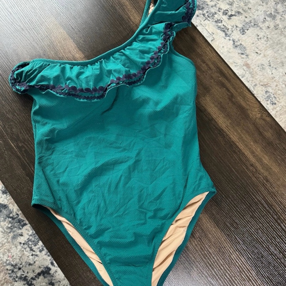 J. Crew Teal Swimsuit with Ruffle Detail